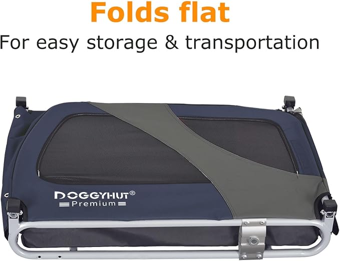 DOGGYHUT® Premium Large Pet Bike Trailer Up to 77 lbs (Blue) | Bicycle Trailer for Small Medium or Large Dogs, Dog Bicycle Carrier, Low Center of Gravity, Folding Frame Cart