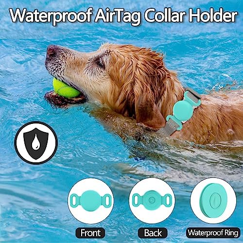 Waterproof Dog Collar with Airtag (1st & 2nd Gen) Holder, 1 Pack | Lightweight Silicone Hidden AirTag Holder for Dog Collar, Anti-Lost AirTag Case for Pet Cat Dog (Mint Green)