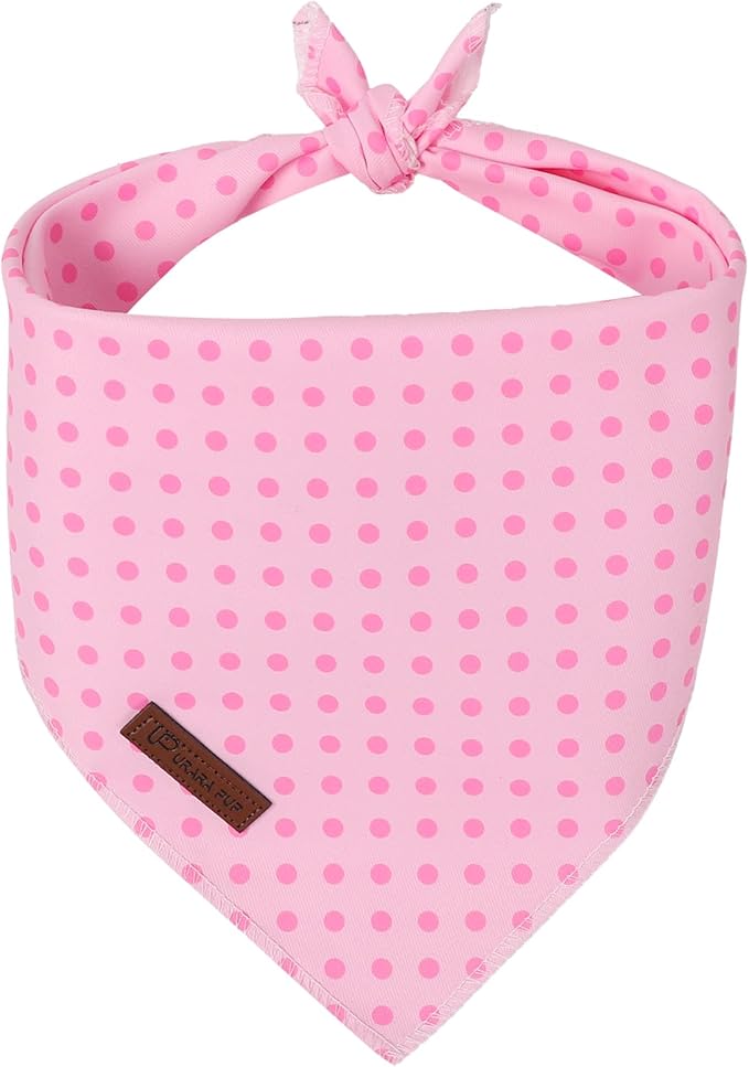 Pink Polka Dog Bandana, UP URARA PUP Puppy Bandana for Small,Medium Dog, Comfortable Cotton Triangle Bid Scarf Dog, Pet Kerchief for Girl Female Dogs or Cats, Fancy Fall Classic Dog Bid Scarf