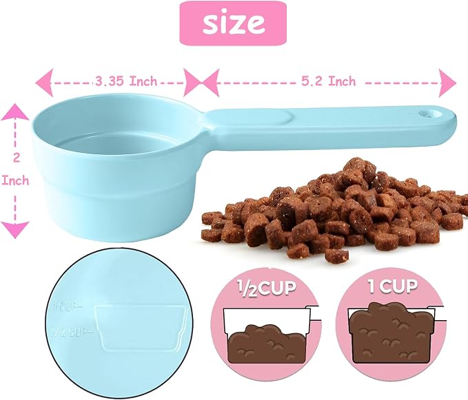 Joyinjojo Dog Food Scoop 1 Cup 1/2 Cup - Melamine Dog Food Measuring Cup, Pet Food Scoop for Dog Cat...Comfortable Long Handle for Easy to Scoop Food, Blue 1 Cup