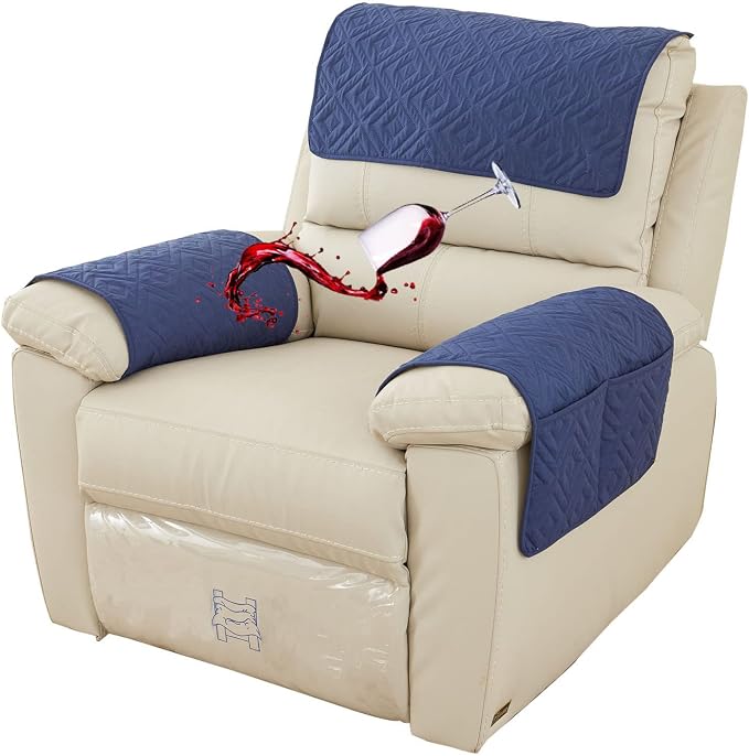 Water-Resistant Sofa Armrest and Headrest Covers, 2 Pockets | Quilted polyester helps shield recliners, loveseats and sofas from daily wear; silicone backing and fasteners improve grip