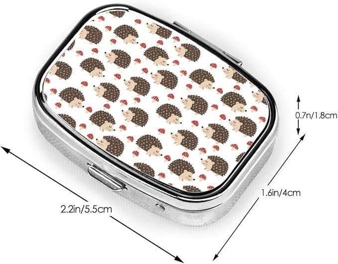 Discreet Pill Organizer Mini Pocket Case Medication Holder Business Meeting Concealed Carry, Autumn Hedgehogs Leaves Mushrooms