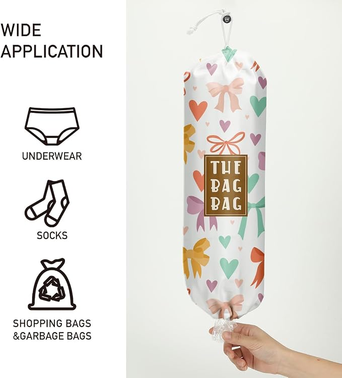 Plastic Bag Holder,Reusable And Washable Grocery Bag organizer,for Home Kitchen Travelling Camping Decor, use 1 Pack, Bow Pattern