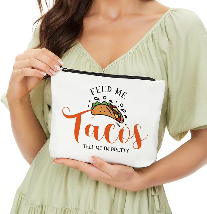 Funny Taco Gifts Makeup Bag, Taco Lovers Gifts Cosmetic Bag Zipper Pouch | Crazy Cool Food Lover Gift Makeup Pouch, Taco Party Christmas Birthday Gifts for Women Mom Teens Girls Girlfriend Wife