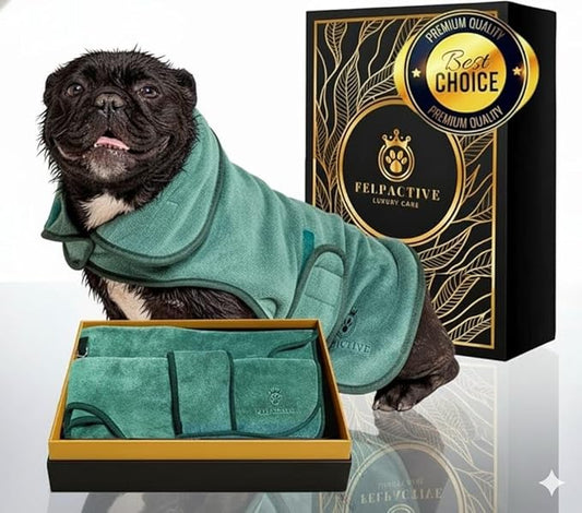 |FELPACTIVE® Premium Dog Drying Robe | Sizes S - XXXL | Quick-Drying Super Absorbent Double-Layer Microfiber | Soft & Snug Fit | Includes Luxury Gift Box + EBOOK | Dog Bath Robe, Pet Warming Bathrobe