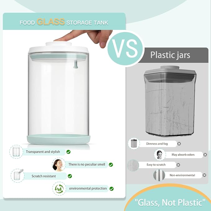 Dog-Cat Food Storage Container, 2 L Airtight Glass Treat Jar | 2 L/2.2 qt borosilicate glass jar with one-push airtight lid; BPA-free, removable lid for cleaning; for kibble and treats.