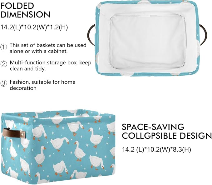DOMIKING Ducks Blue Stars Rectangular Storage Bin Basket with Handles - Organizer Bin for Books Laundry Basket for Clothes Playroom Pets
