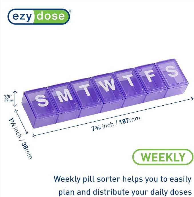 Ezy Dose Weekly (7-Day) Pill Organizer, X-Large Medicine Planner, Purple