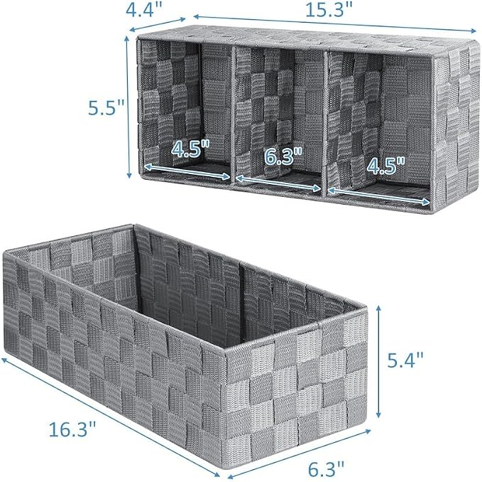 Woven Storage Baskets Shelf Tote Boxes for Organizing, Woven Baskets for Shelves Small Baskets Organizer Bins Pantry Storage Baskets (Grey, 13Qt./2 PCS)