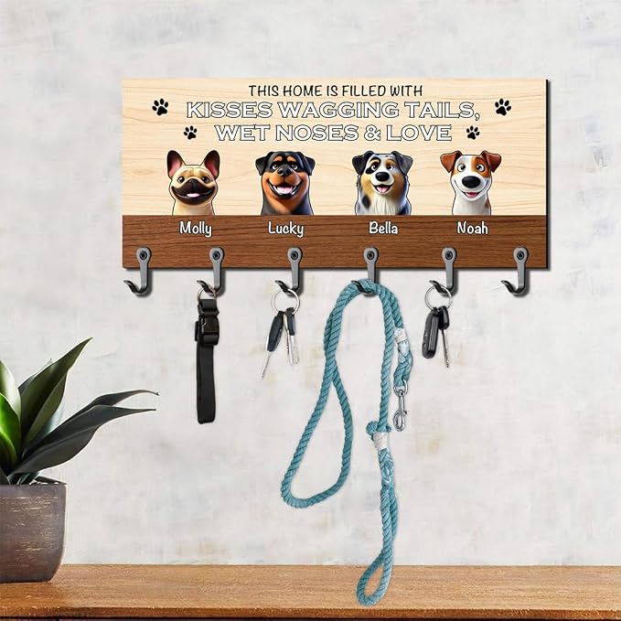 Personalized Dog Leash Holder for Wall, Custom 3D Dog Butt Leash Holder with Name, Hooks for Leashes, Keys, Collars, Christmas Birthdays Housewarming Gift for Pet Lovers (Style-5)