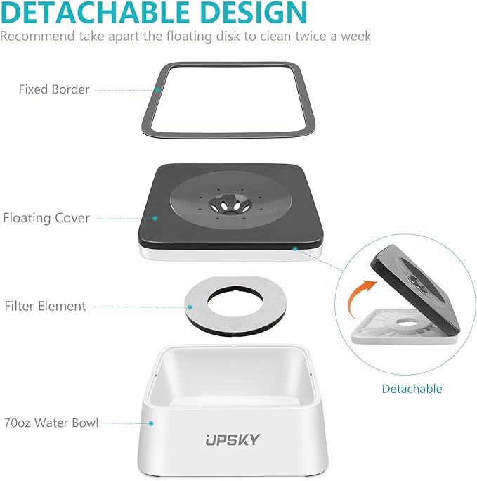 UPSKY Dog Water Bowl Upgrade 70oz Large Capacity Dog Bowl No-Spill Slow Water Feeder Vehicle Carried 2L Pet Water Dispenser for Dogs, Cats