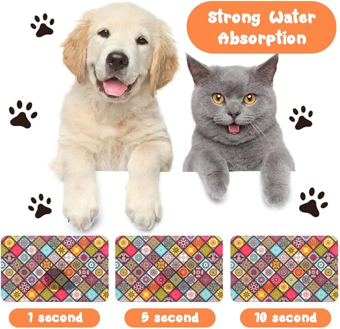 Dog Food Mats for Floors Waterproof, Pet Water Bowl Mats Pet Feeding Absorbent Placemats Bohemia 12 * 20 inch