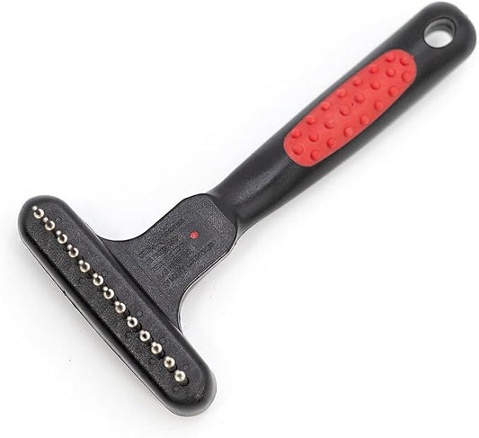Jeffers Pet Magic Spring Undercoat Rake, Black & Red, 13 Long Pins - Rotating Retractable Teeth for Dogs, Cats - Grooming Tool for Shedding, Detangling, Removing Fur and Mats - Black Red