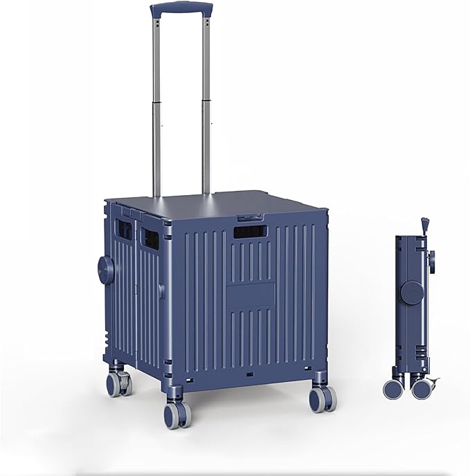 Collapsible Wheeled Crate with Lid,Folding Utility Cart Portable Rolling Crate Handcart,asket on 4 Rotate Wheels,Can Climb Stairs,Heavy Loads and Easy Storage Purple 40x43.5x101cm