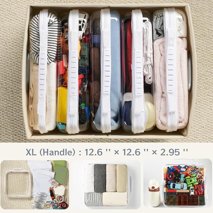 6-Pack Clear Bag Hard Shell Zipper Case with Handle, 1.3mm Thick Rigid Pouch for Craft Organizers and Storage, Large 12.6" Square Containers for Board Games, Puzzles & Toys