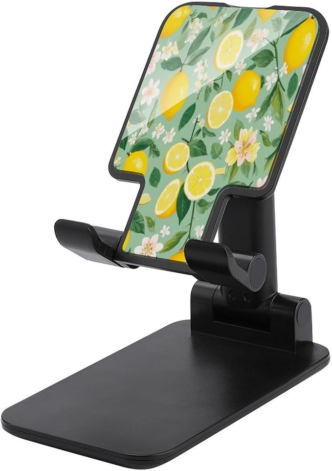 Portable Lemon Tree Leaves Tropical Flowers Floral Phone Stand for Desk | Adjustable, Cell Phone Holder, with Flexible Height And, Angle Adjustment, Travel Accessories
