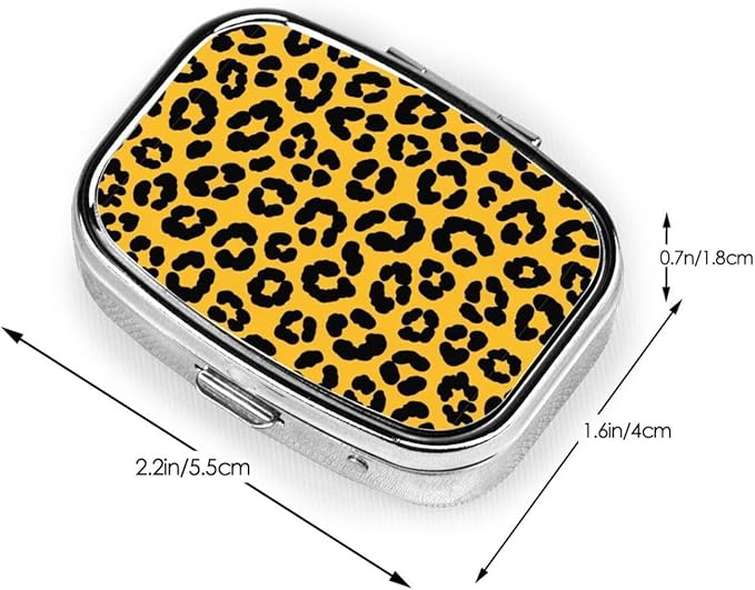 Pocket Pill Box Compact Metal Vitamin Organizer Leak-Proof Design Men Women Commute Essentials, Wild Animal Cheetah Leopard Print Yellow