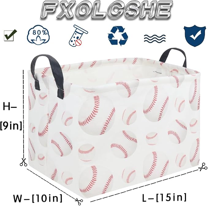 FXOLCSHE Easter baseball basket,Kids Storage Basket,Boys baseball hamper,Waterproof foldable laundry basket,baby Room Decor(Baseballs)