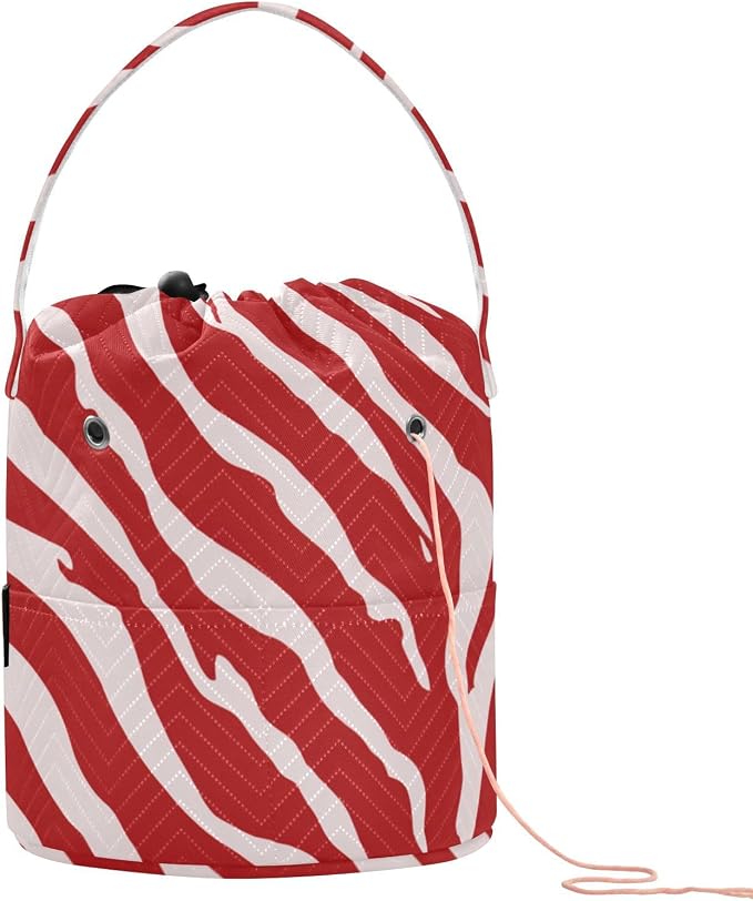 Tatenale Crochet Bag Yarn Bag Knitting Project Bag with Pockets and Handle Portable Yarn Storage Organizer Tangle Free 8.3x11 InchRed Zebra Print44
