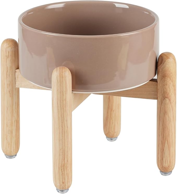 Havniva Ceramic Dog Bowls Elevated, Raised Dog Food Bowl for Medium Dogs | 7.3” Elevated Dog Bowls, Non-Slip Wood Stand, Dog Food and Water Bowl Set, Dog Feeding Dish, Large Capacity Pet Water Bowl