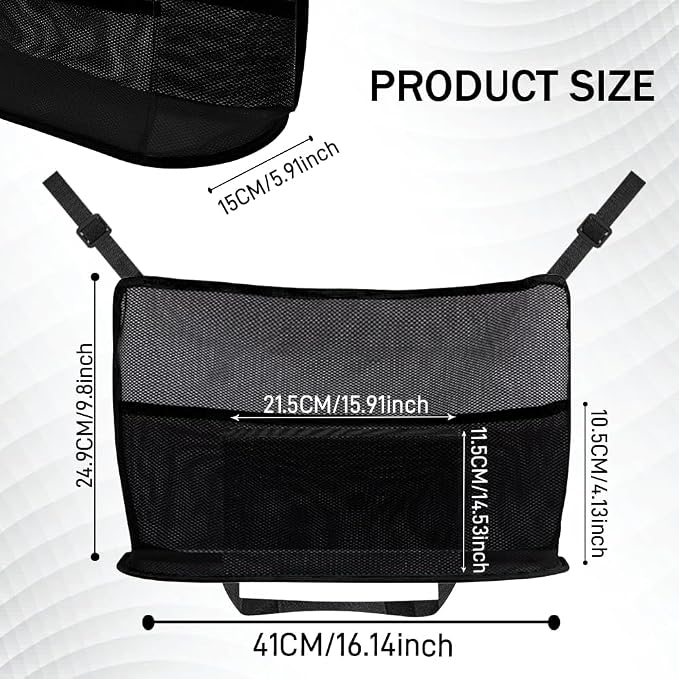 Car Net Pocket Handbag Holder, Organizer Storage Between Front Seats, Large Capacity Auto Seat Back Mesh Pocket Organizer, Car Handbag Holder Between Seats Universal for Most Vehicles (Black)