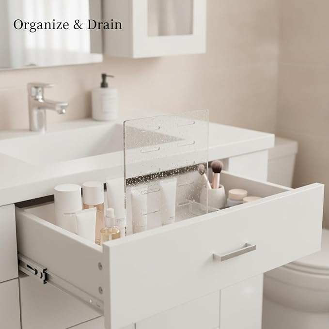 Acrylic Shelf Dividers | Slotted Design, PET Plastic Separators, For Bathroom Cabinet, Drawer Organization, With 4 Layer Supports