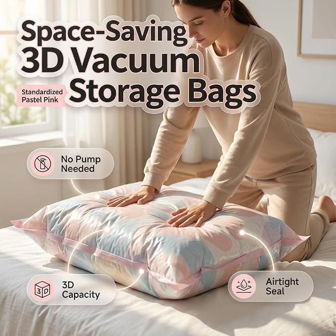 No‑Pump Vacuum Storage Bags, 2026 New Extra Large Space Saver Bag, Press & Seal Reusable Space Saver Bags, No Pump Needed, for Jumbo Clothes Bedding,Comforters,Off‑Season Gear (2, 100x80x30cm)