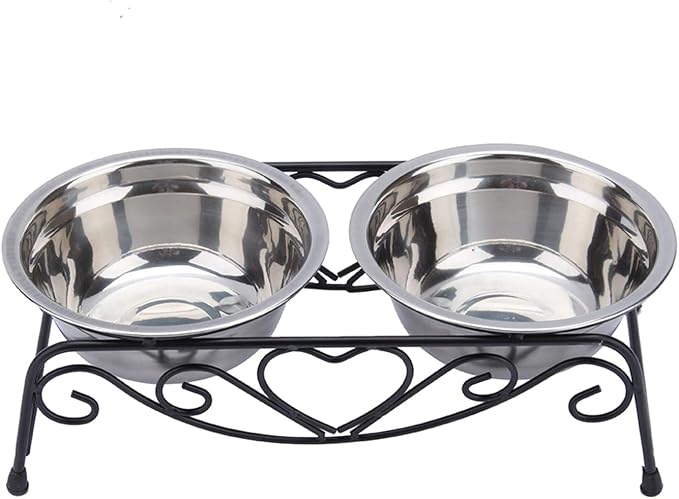 Dog & Cat Bowl Stand with 2 Stainless Steel Bowls, 3.4 Inch Fixed Height | Elevated Dog Bowls for Small Dogs and Cats, Removable Food and Water Bowl Set