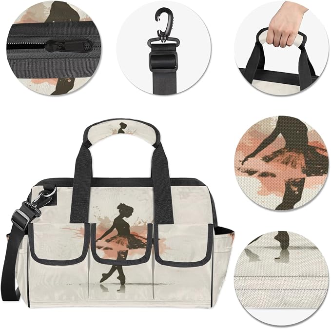 Dance Ballet Heavy Duty Tool Bag 14.8 Inch Ballerina Portable Soft Tool Box Organizer Storage with Adjustable Shoulder Strap