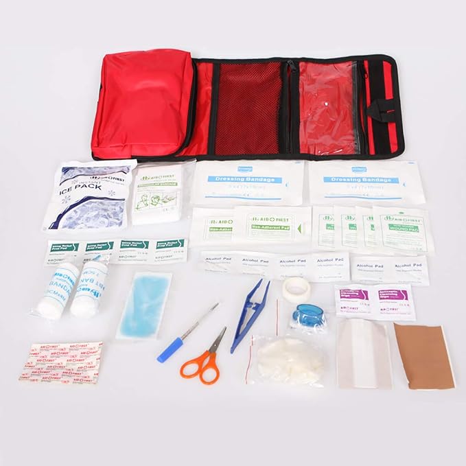 Nylon First Aid Empty Kit,Compact and Lightweight First Aid Bag for Emergency at Home, Office, Car, Outdoors, Boat, Camping, Hiking(Bag Only) (2 Pack Red Foldable)