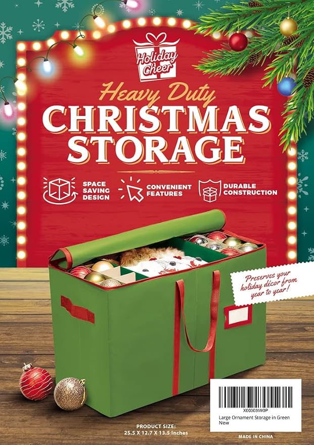 Holiday Cheer Premium Christmas Ornament Storage – Christmas Storage Container Perfect for Holiday Decorations and Ornament Storage Box – Fits 128 Holiday Ornaments – Tear-Proof Fabric | Tear-Proof Fabric, Protective Storage Container, Holiday Decorati...