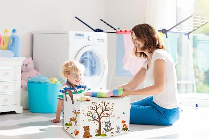 Essme Rectangular Kids Baskets Boys Basket,Animal Storage Bins with Handles for Kids Room Decor, Book Storage Bin（Autumn animals）