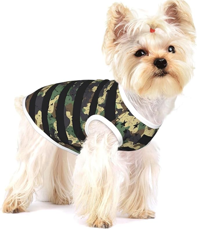 Camo American Flag Dog Shirts Sleeveless Puppy Cotton T-Shirts