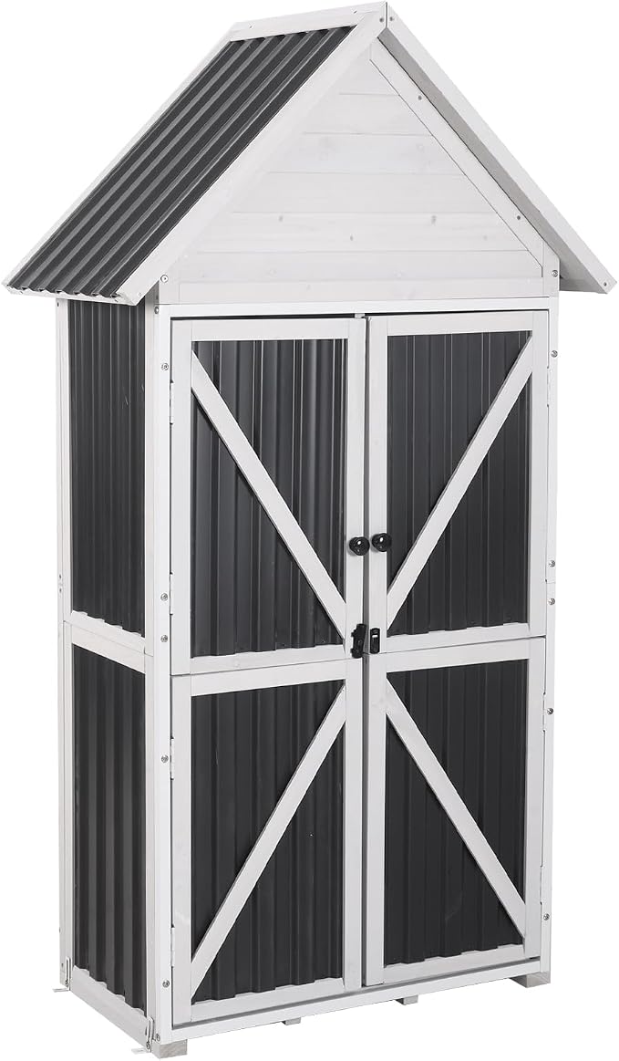 Outdoor Storage Shed Cabinet Strong Iron Frame Surrounding Garden Tool Storage with Adjustable Shelfs,Large Space