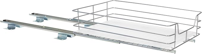 Household Essentials Brushed Steel Pull-Out Pantry Basket with Plastic Liner, Silver