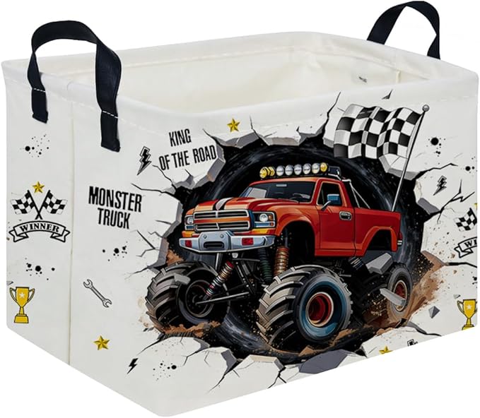 Rectangular Monster Truck Basket,Racing Car Storage Baskets,Cute Basket for kids with Handles,Kid Room Decor Gift,Car Room Decor,Book baskets(Monster Truck)