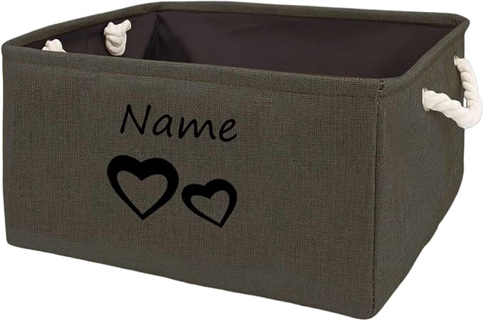 Personalized Dog Toy Storage Basket Bin Collapsible Customized Pet's Name Storage, Organizer for Dog Toys、Clothing、Apparel & Accessories with Box Heart Print (Brown-S)