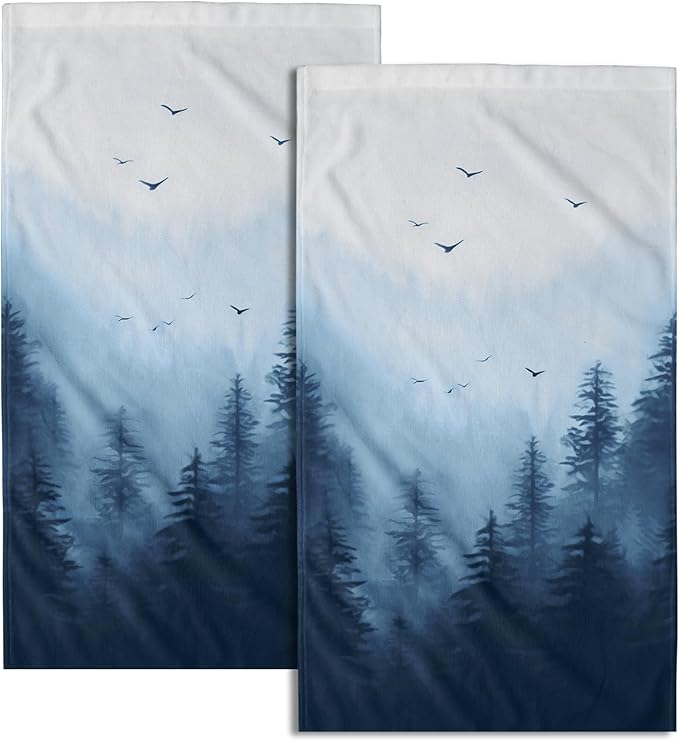 Giwawa Blue Misty Forest Hand Towels Set of 2 Nature Mountain Soft Guest Face Bath Towel Kitchen Dish Towels Spa Home Bathroom Decorations