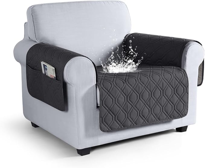 VANSOFY Waterproof Chair Seat Cover for Pets, Charcoal Gray, 22" | Non-Slip, Washable, Utility Pockets, Pet Friendly, Furniture Protector Slipcover for 1 Seater Couch