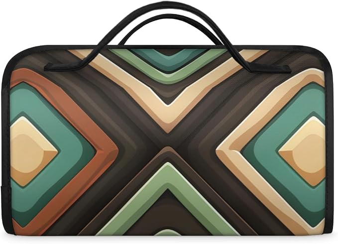Geometric Shapes Makeup Bag for Women Hanging Roll-Up Travel Organizer Toiletry Kit with 4 Removable Compartments, Mid Century Modern