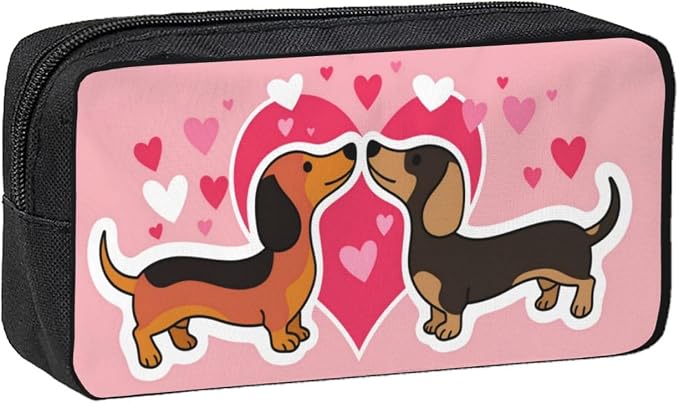 Cute Dachshund Couple Large Pencil Case, Durable Pen Bag Zipper Organizer Pouch for Office Travel for Women Men