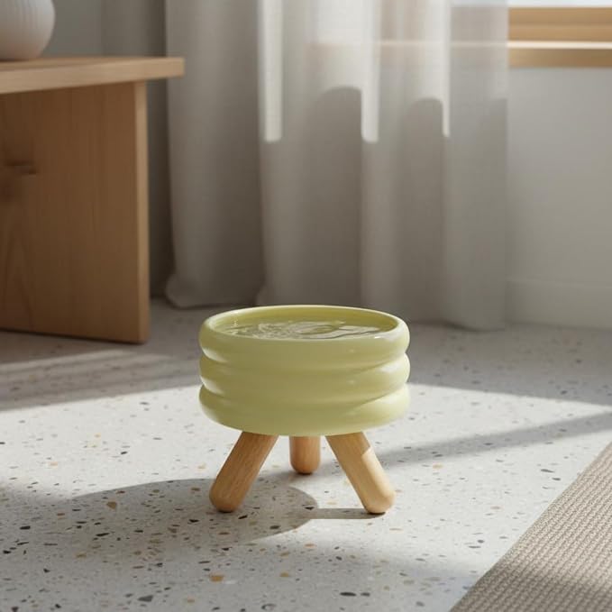 Industrial Dish Elevated Pet Feeding Stand Ceramic Bowl Wood Frame Stable Non Skid Neck Support Comfort Mealtime Organizer Suitable for Cats Dogs Home, White