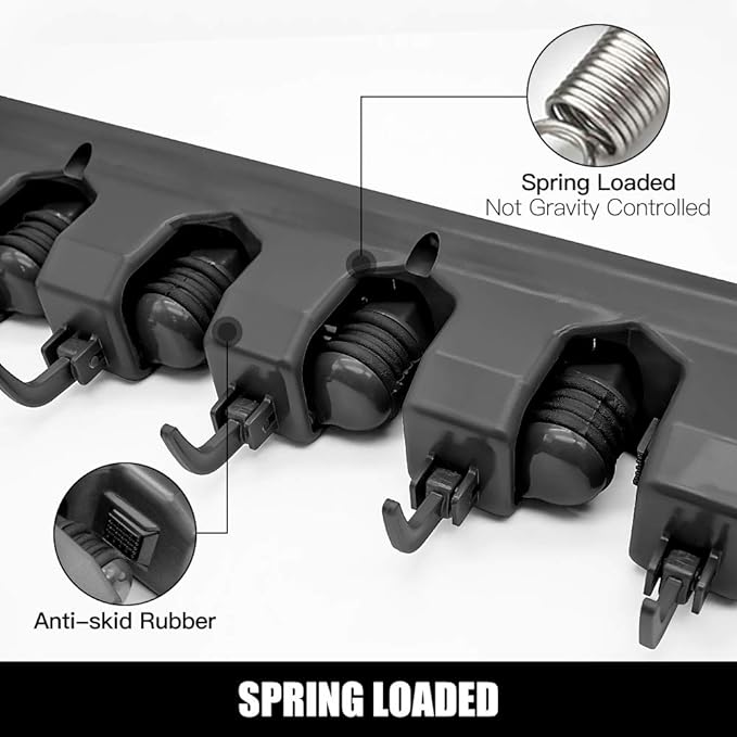 IMILLET Mop and Broom Holder, Wall Mount Organizer Storage Tool Rack | Broom and Mop Organizer Wall Hanging for Garage, Laundry Room, Garden, Utility, 5 Ball Slots and 6 Hooks(Black)