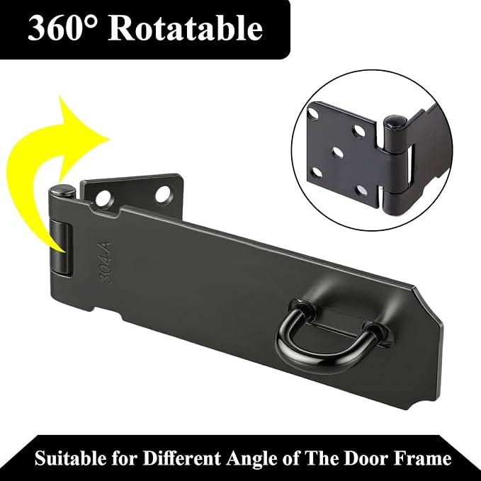 5 Inch Door Padlock Hasp, 2 Pack Stainless Steel Shed Gate Lock Latch, Heavy Duty Security Lock with Screws, for Cabinet, Pet Cage, Crate, Fence, Window, External Doors, Black