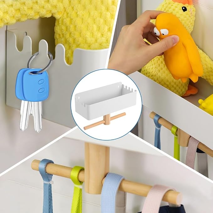 Picowe Dog Leash Holder for Wall, Metal and Wood Dog Leash Hooks, Pet Stuff Storage Shelf Storage for Leashes,Collar, Toys, Treats, Poop Bag (White)