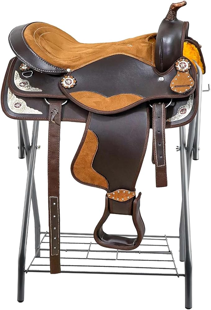 Saddle Rack Portable Folding Horse Saddle Stand for English and Western Saddles,28" L x 19" W x 37.5" H,Silver