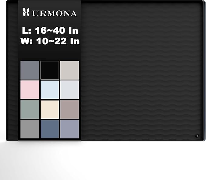 URMONA 16 x 10 in Waterproof Silicone Under Sink Mat, Cabinet Protector | Black, Under Kitchen Sink Mat, Kitchen Cabinet Liner, Bathroom Sink Protector, Pet Food Mat and Cat Litter Mat