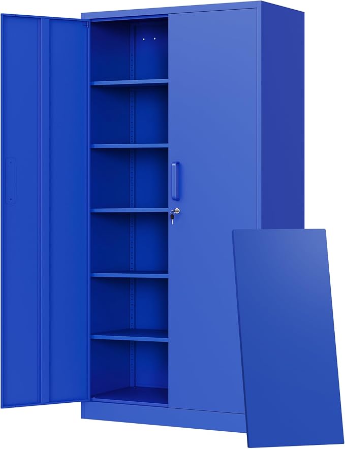 Metal Garage Storage Cabinets with Lock Door and Adjustable Shelves, Steel Tool Cabinets for Home,Office,Warehouse Organisieren (Blue)