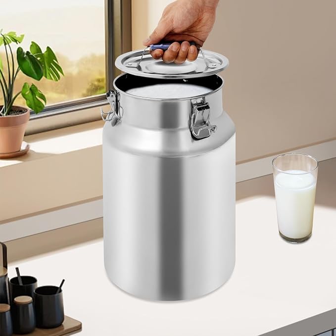 12L Stainless Steel Rice Storage Container with Airtight Lid&Handle, Silver | Secure 3-Buckle Locking Lid, Portable Handle and Wide Opening, Stores Rice, Flour, Pet Food, Tea, Oil, Milk, Grains