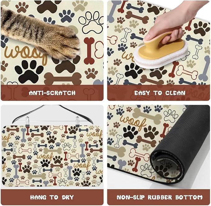 Dog Food Mats for Floors Waterproof, Pet Water Bowl Mats Pet Feeding Absorbent Placemats Beige 17 * 30 inch